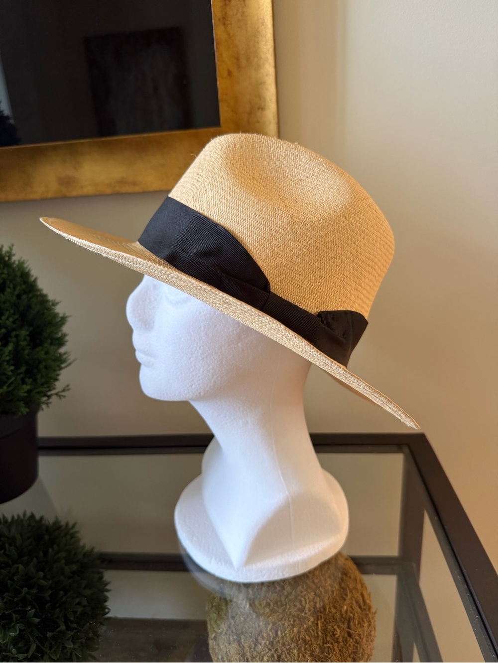 Straw Fedora Hat with Black Band - Natural